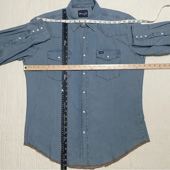Wrangler Men's Stonewash Cowboy Cut Snap Front Long Sleeve Cotton Shirt Size L - Picture 13 of 15